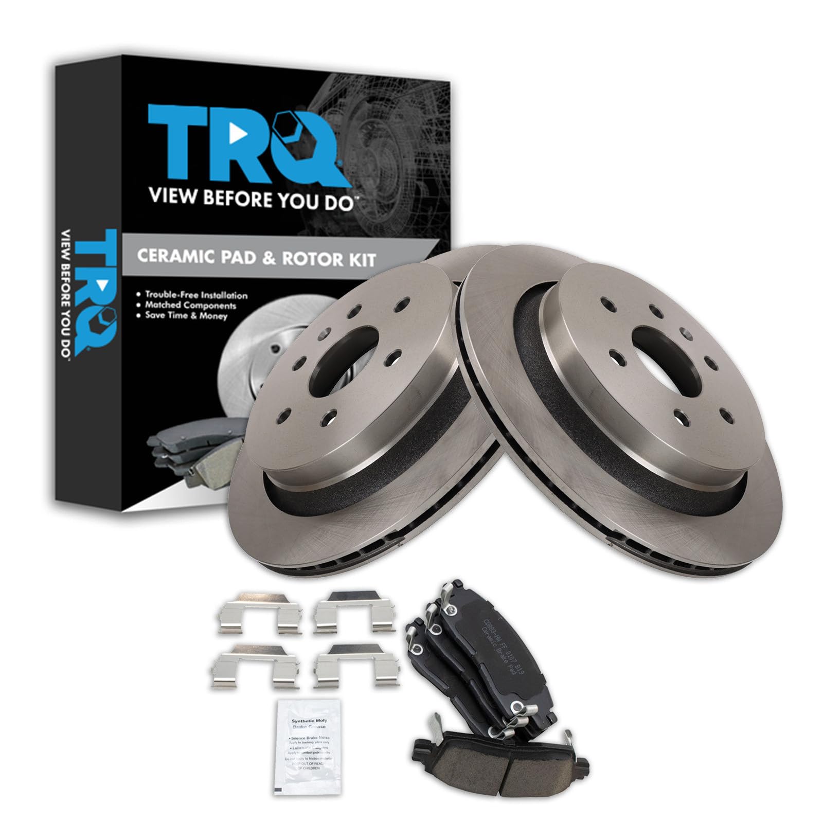 TRQ Rear Brake Pad and Rotor Set Ceramic Compatible with 2013-2018 Cadillac XTS