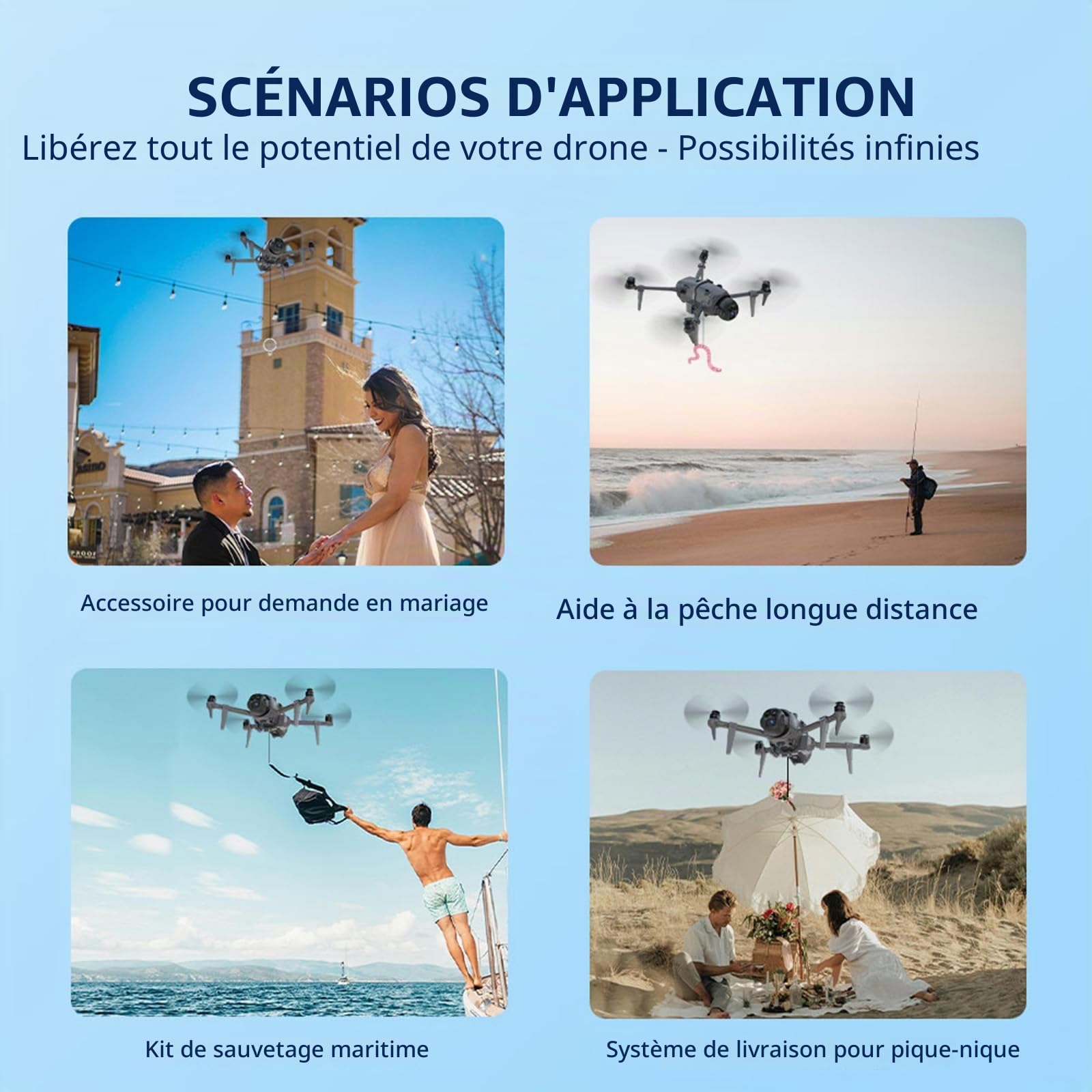 Système de largage de drone LICHIFIT avec atterrissage pour DJI Mavic 4 Pro Éjecteur photosensible Transport Livraison Libération de charge utile Dispositif de largage aérien Jambes étendues
