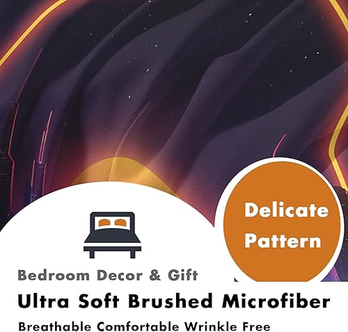 Miniatura 5 de Retro Sunset Sheets Twin XL Size Sheet Set, Neon City Vaporwave Bed Sheets Bedroom Decor, Cyberpunk Bedding Sheets & Pillowcases 3 Piece, Deep