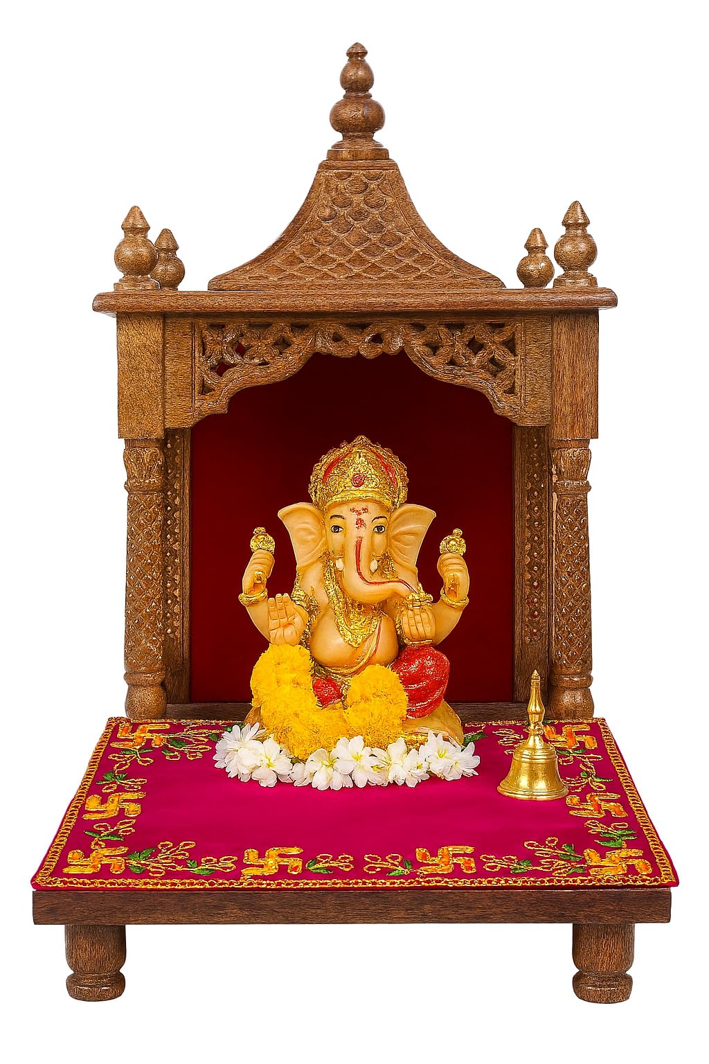 Achleshwar Designer Velvet Embroidered Pooja Aasan Cloth 12x18 inch Pink | Chowki Aasan for God Idol | Mandir Table Altar Cover for Temple, Puja Shelf, Diwali Decoration Pack 0f 1 3