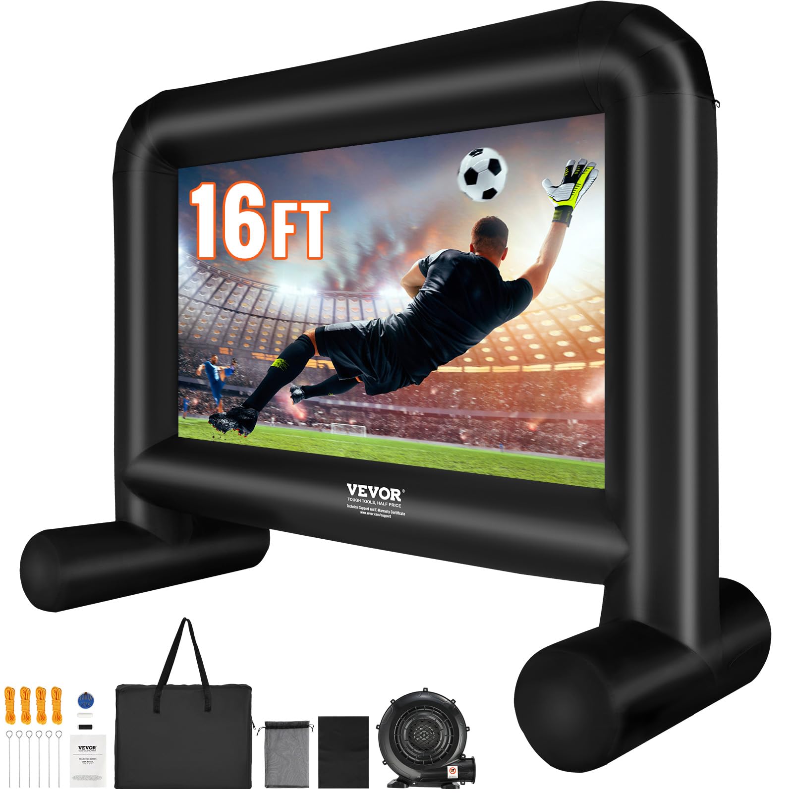 Photo 1 of VEVOR Inflatable Movie Screen, 16 FT Inflatable Projector Screen for Outside with Blower and Carrying Bag, Front/Rear Projection, Oxford Fabric Blow Up Screen for Outdoor Parties Backyard Movie Night 16 Feet