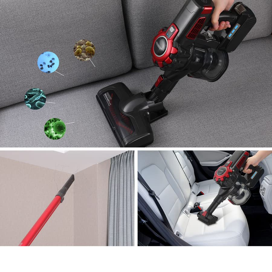 Aspirateur Balai sans Fil 4en1 120W Buses brosses LED autonomie 40 Minutes Multifonction Nettoyage Maison Gris/Rouge - Image 6