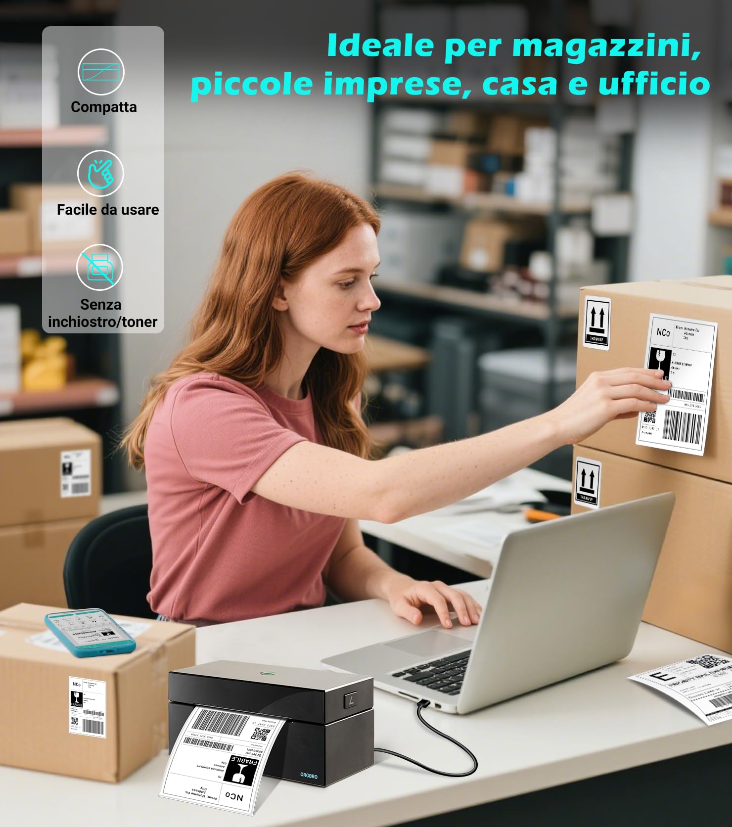 Stampante Etichette ORGBRO Z1 Plus Bluetooth 4x6 Termica per Spedizione, Compatibile Amazon eBay Shopify, Nero