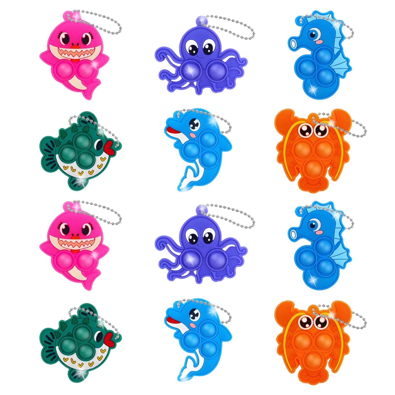 12 PCS Pop Fidget Toys Party Bag Fillers Kids,Bulk Mini Pop Keychain,Pop Party Favours Stocking Fillers Party Bag,Lucky Dip Prizes for Kids Birthday Toy,Classroom Prizes Student Gifts Fillers (sea) — image 1