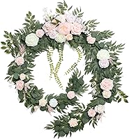 Vista 19 de Ling's moment Guirnalda de Flores de Primavera de 9 Pies - Flores de Arco de Boda para Decoración de Fondo, Eucalipto y Rosa, Guirnalda Floral