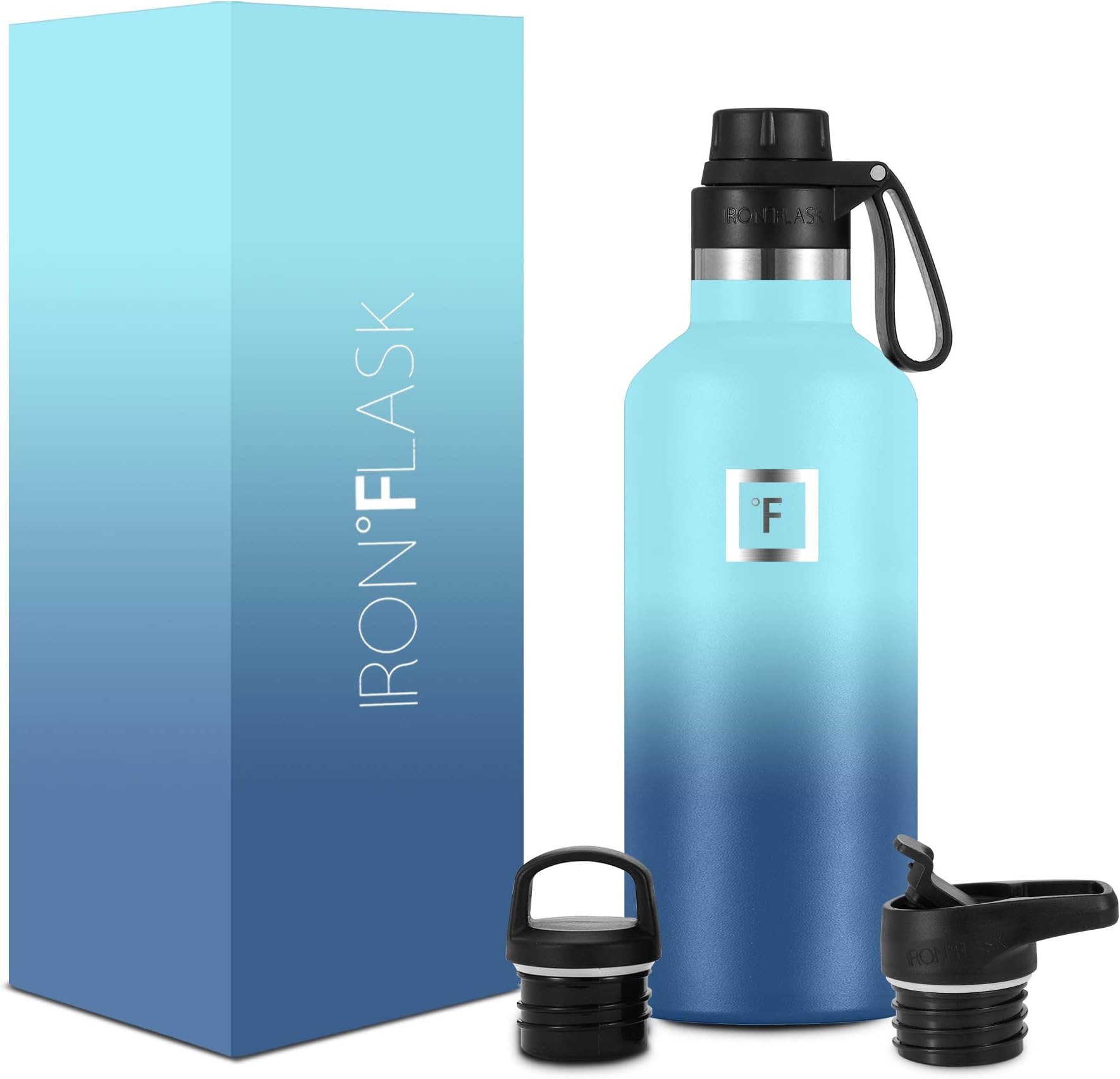 IRON °FLASK Sports Water Bottle - 32 Oz, 3 Lids (Spout Lid), Leak Proof, Vacuum Insulated Stainless Steel, Hot Cold, Double Walled, Thermo Mug, Standard Metal Canteen