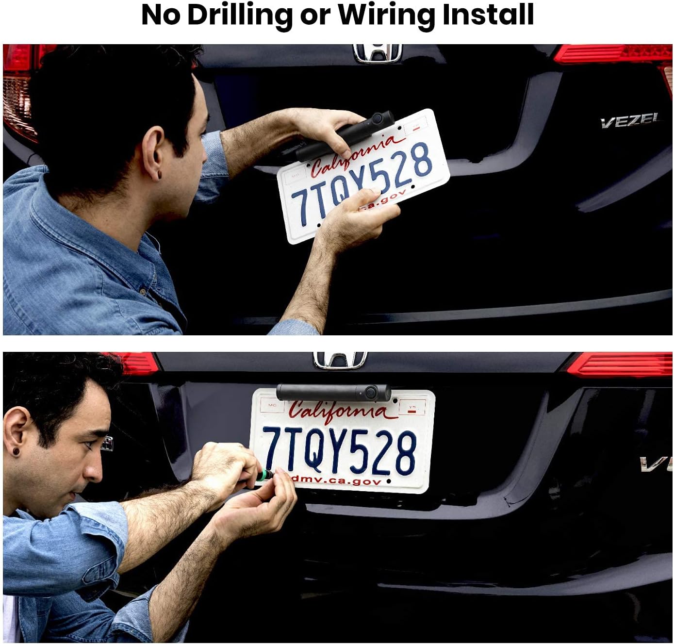 Steps for installing the AUTO-VOX TW1 camera on a license plate