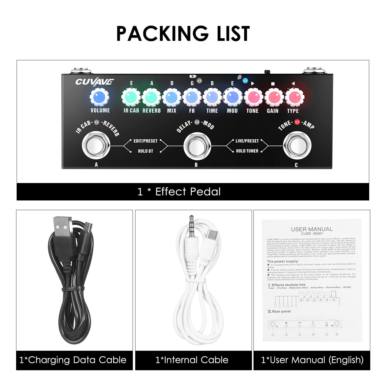 Pedale Multieffetto Per Chitarra Getaria Cube Baby - Processore Portatile Con Bluetooth, 9 Ampli E IR - Foto 2