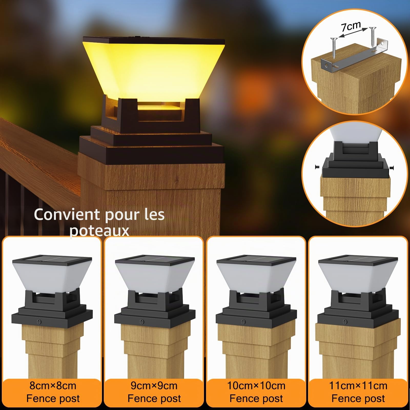 ACMHNC Lampe Solaire Pour Poteau, Capuchon Lumineux 7–12 cm, Lot de 2