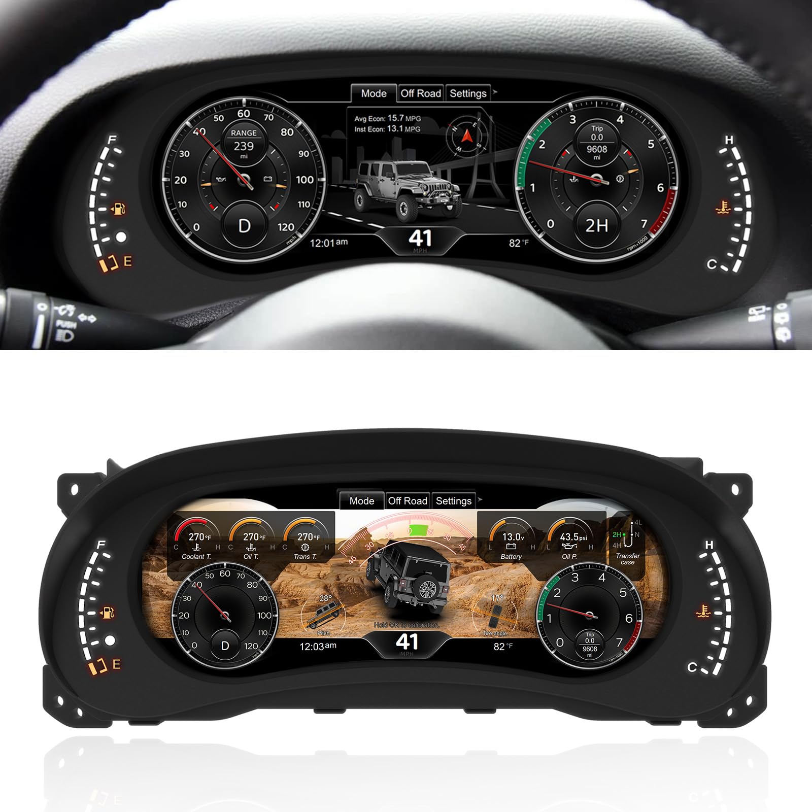 Digital Instrument Cluster for Jeep Wrangler JK 2011-2017, 12.3" 1920x720 Upgraded HD Screen Car Speedometer with 2s Fast Boot, Plug & Play, Non-Destructive Install, OTA Upgrade-image-48