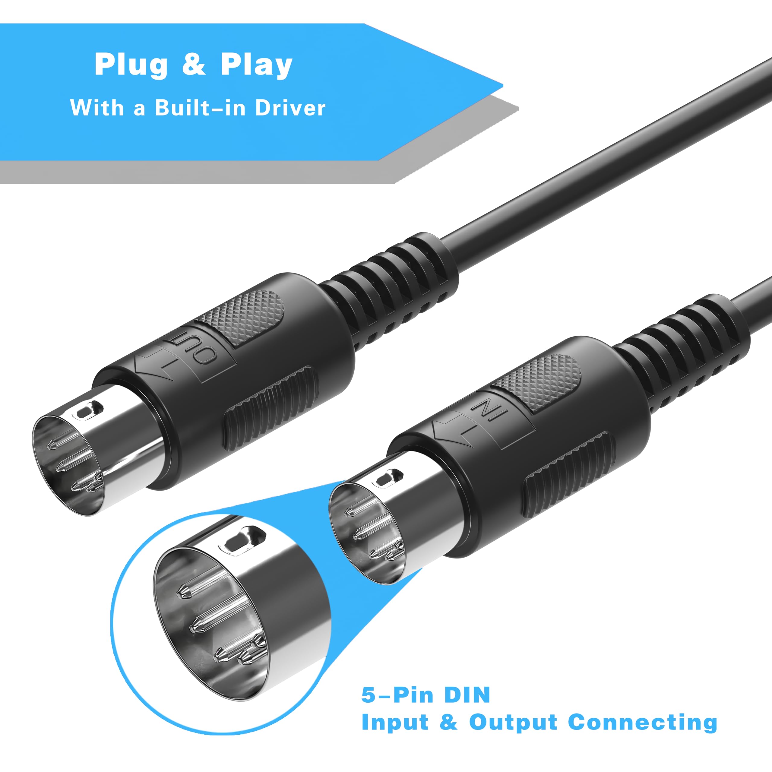 FORE Interfaz MIDI a USB compatible con cable MIDI USB tipo C con entrada y salida, funciona con teclado MIDI/sintetizador/MIDI Deivce compatible con iOS y Android, Windows/Mac OS negro y naranja, 6.5