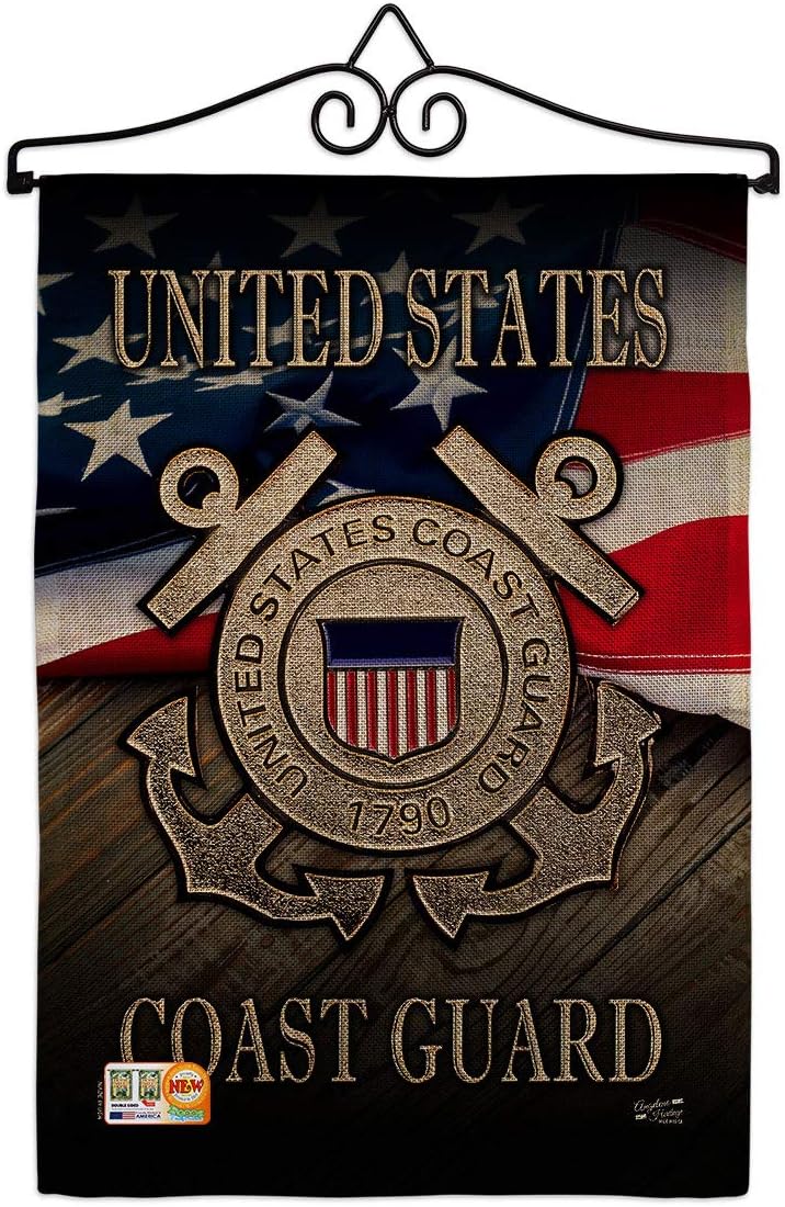 US Coast Guard Burlap Burlap Garden Flag Set Wall Hanger Armed Forces USCG Semper Paratus United State American Military Veteran Retire Official Small Gift Yard House Banner Double-Sided 13 X 18.5