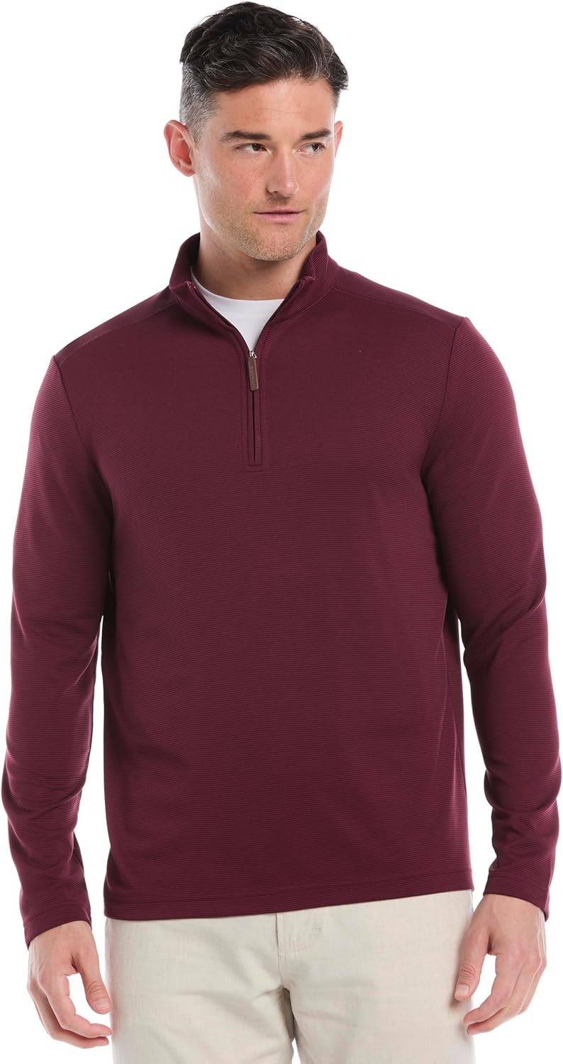 Cubavera Men's Solid 1/4 Zip Long Sleeve Polo Sweater (Available in Big & Tall)