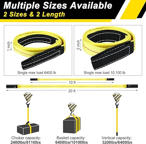 Miniatura 2 de Shappy 2 correas de elevación de 1 pulgada x 10 pies para elevación de poliéster, eslingas de aparejo de elevación de poliéster resistente, cuerda