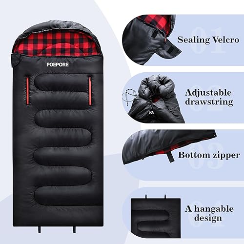 Miniatura 5 de Saco de dormir de franela de algodón 0 grados para clima frío para adultos XXL saco de dormir vestible 4 estaciones impermeable con saco de