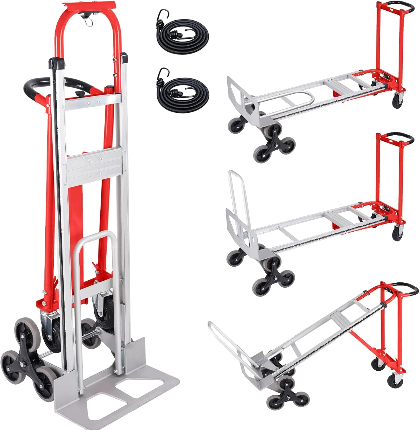 3 in 1 Industrial Convertible Stair Climbing Cart,1000 LBS Capacity Hand Trucks Heavy Duty, Hand Truck Dolly for Transport & Moving in Warehouse, Home, Supermarket C-red