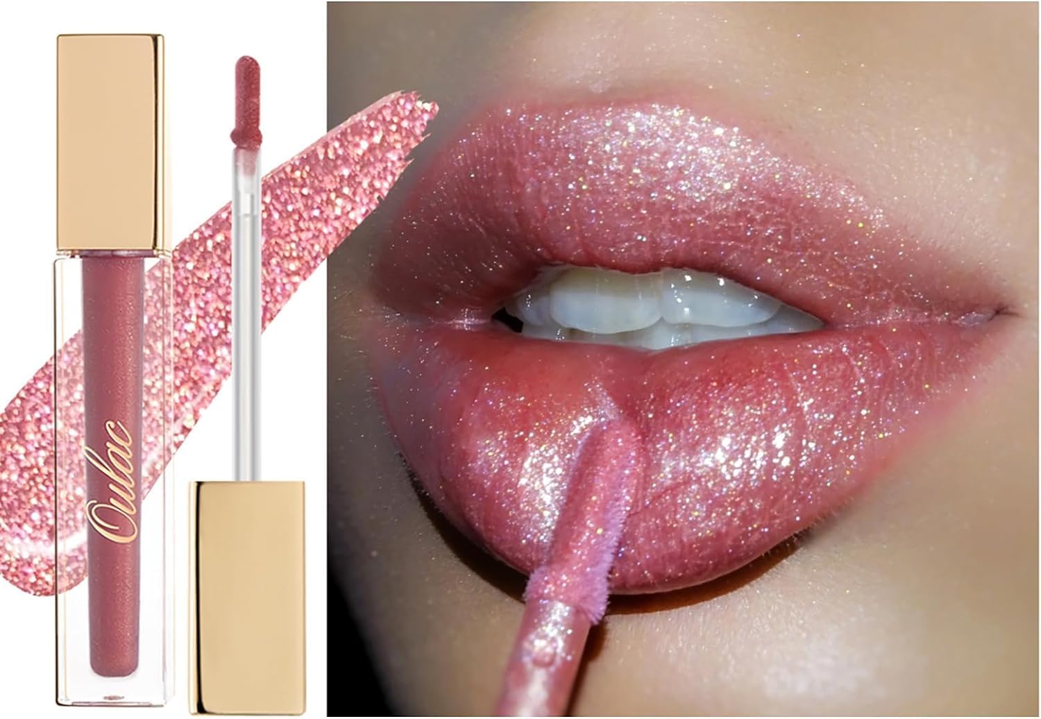 Oulac Shimmer Liquid Lipstick High-Shine Glitter Lip Gloss for Women Shimmer Non-Sticky Glossy Finish Liquid Lipstick Hydrating Lip Gloss Fuller-looking Lip Makeup Vegan & Cruelty-Free 08 C08 Glamorize