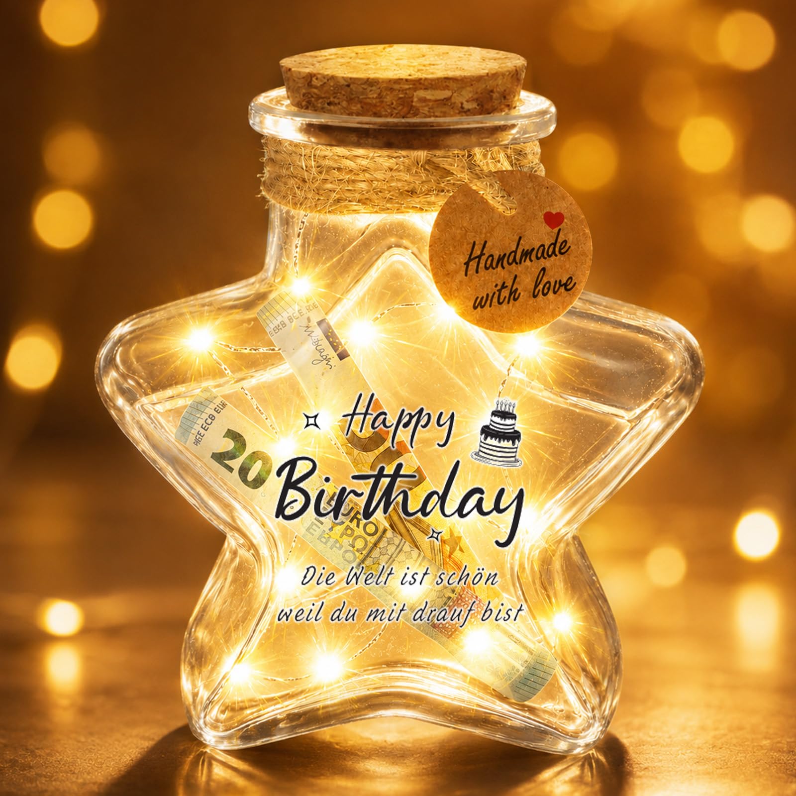 Giftota Frauen geschenk, LED Flaschenlicht Sternform mit Korken, Geldgeschenke Geburtstag Hochzeit, Coole Tischdeko, Geschenkideen für Familie, Freunde, Geliebte