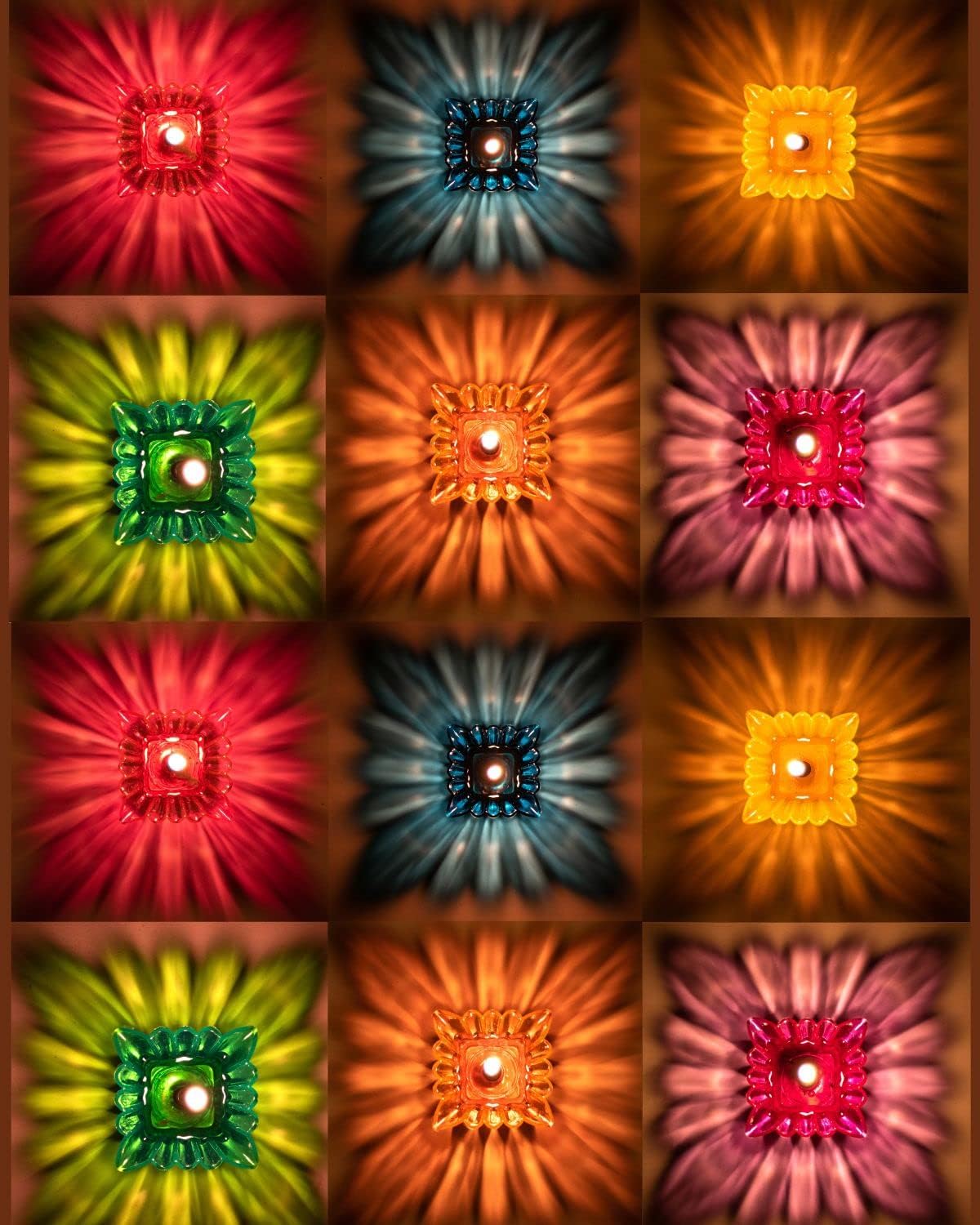 12pcs Diwali Diyas Colourful 3D Reflection Diya for Diwali Decor Flower Shape Shadow Reflective Diyas for Diwali Decoration Items for Home Decor Reusable Diwali Light Multicolour