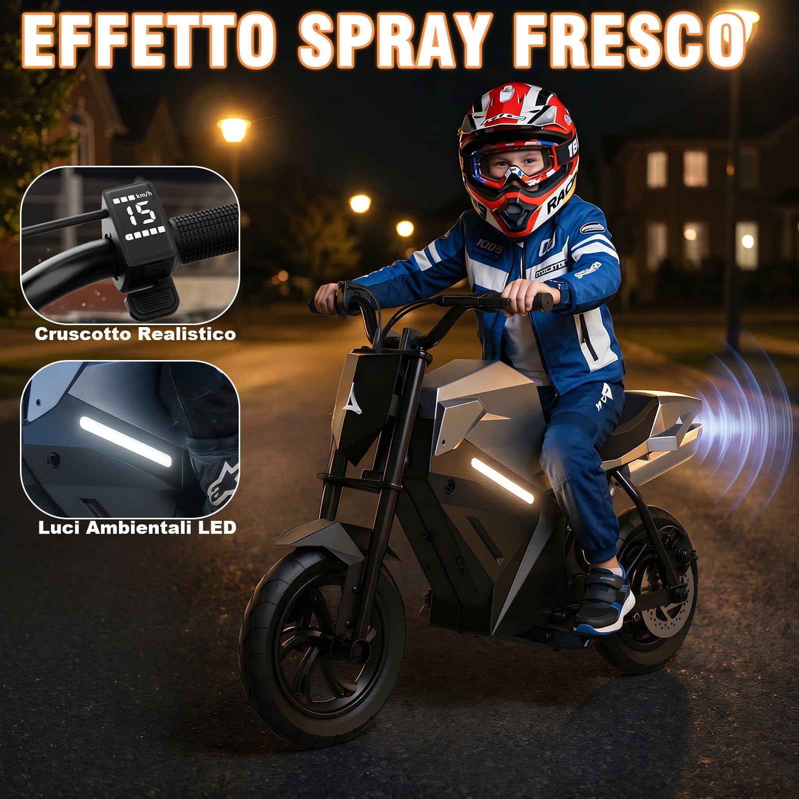 Motocicletta Elettrica per Bambini, Mini Moto Cross con Motore Posteriore 350W (Picco), Batteria al Litio 21.6V 4Ah, Autonomia 16km, Pneumatici Gonfiabili da 12.5", Freno a Disco, CE