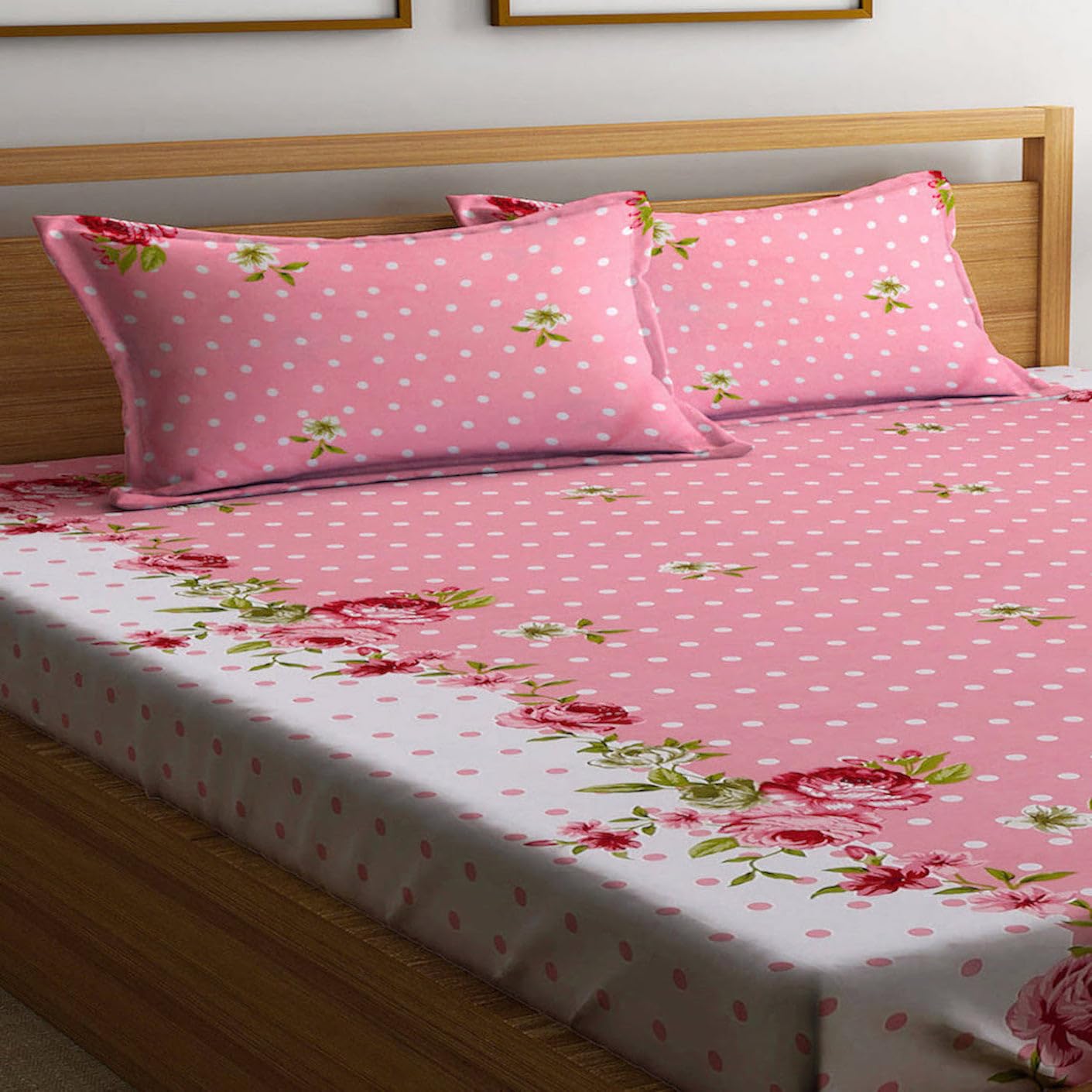 YaAkholic 220 TC Elastic Fitted Double King Size Bed Cotton Bedsheets with 2 Pillow Covers - King Size 78" x 72" Lruxurious Bedding Set for Ultimate Comfort and Style (Pink) (B0D9QWJQKN) Amazon Price History, Amazon Price Tracker