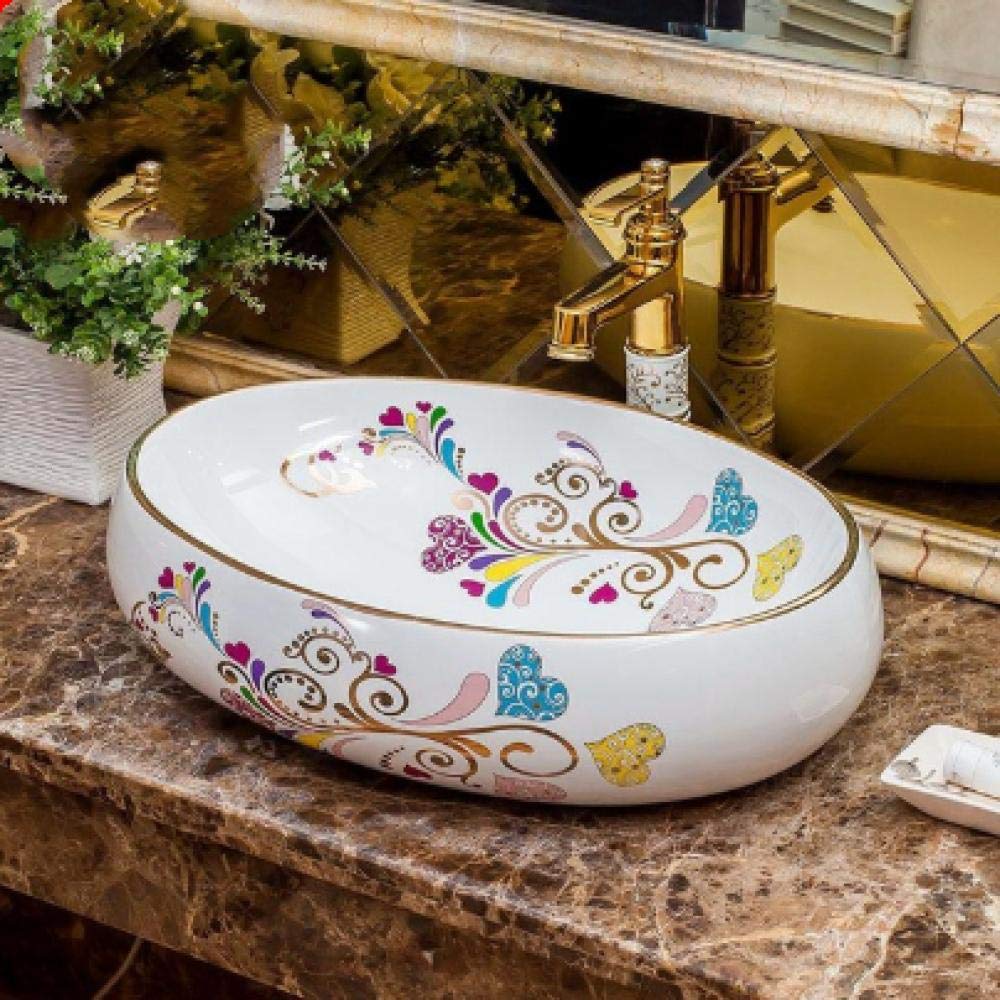 Gljtuo B Round Vessel Sink,Athroom Above Counter Artistic Owl With White Faucet And Pop Up Drain,Ceramic Art Asin Lavatory Vanity Sinks,