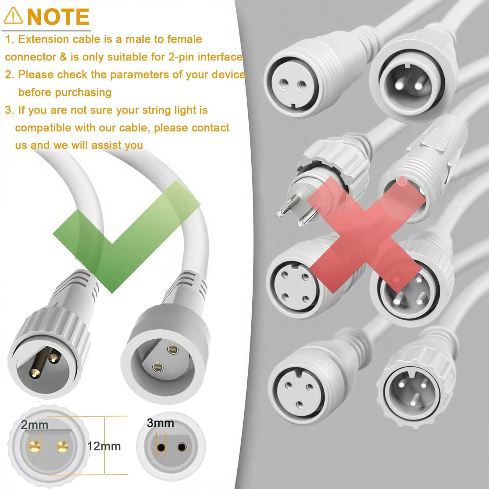 yowin Christmas Lights Extension Cable 10M/33FT Connectors for Fairy Lights 2 Pin Outdoor Light Extension Lead Waterpoof Cable for Garden Festoon String Light Xmas Tree Light - Image 4