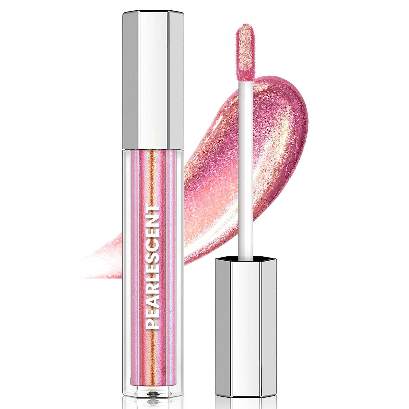 HOSAILY Hot Pink Glitter Lip Gloss Liquid Lipstick, Diamond Shimmer Metallic Sparkly Iridescent Chameleon Lip Gloss Gift for Women, Long Lasting