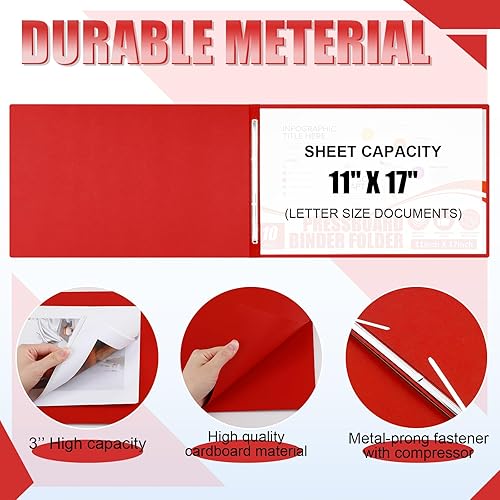 Miniatura 3 de Resurhang 10 portadas de informes de cartón prensado de 11 x 17 pulgadas, carpeta de presentación de capacidad de 3 pulgadas con cierre de papel de