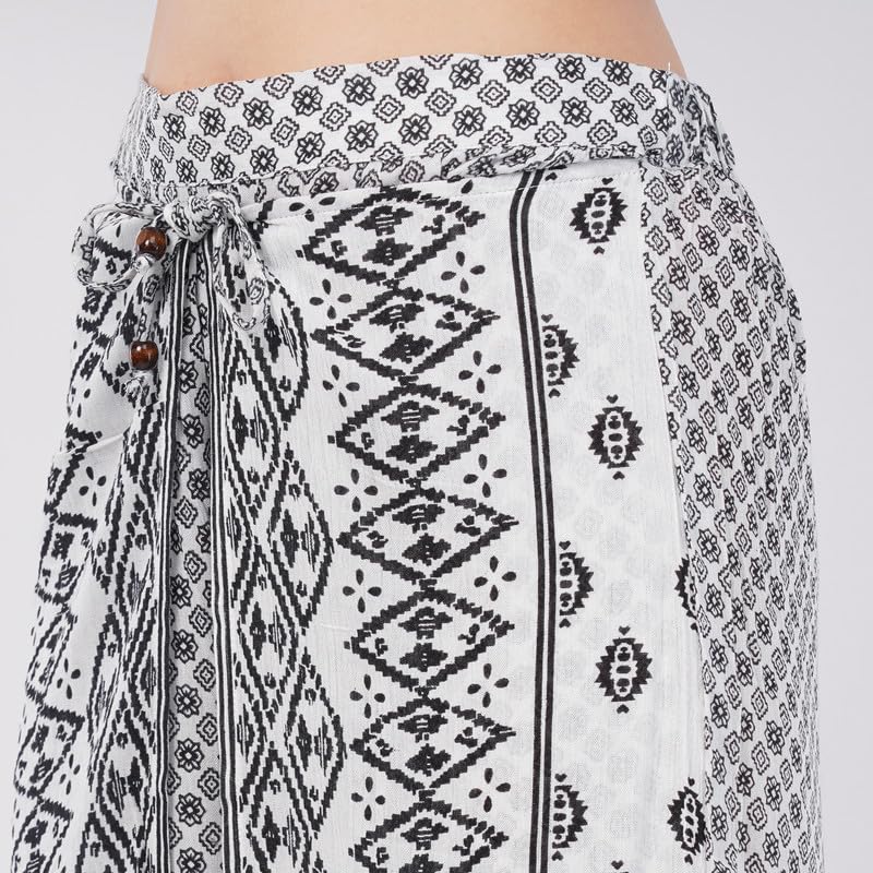 Rabhika Women’s White Patterned Pure Cotton Maxi Skirt, Comfortable Casual Long Skirt for Ethnic & Everyday Wear| 2XL 2