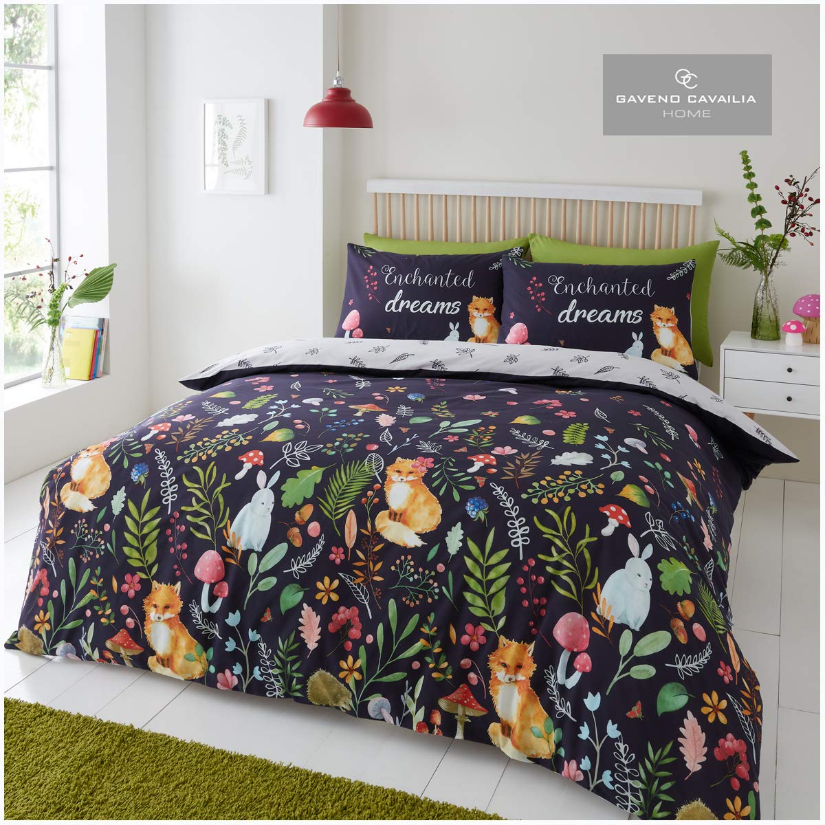 Gaveno Cavailia Luxurious Enchanted Dreams Bed Set with Duvet Cover and Pillow Cases, Polyester-Cotton, Black, King