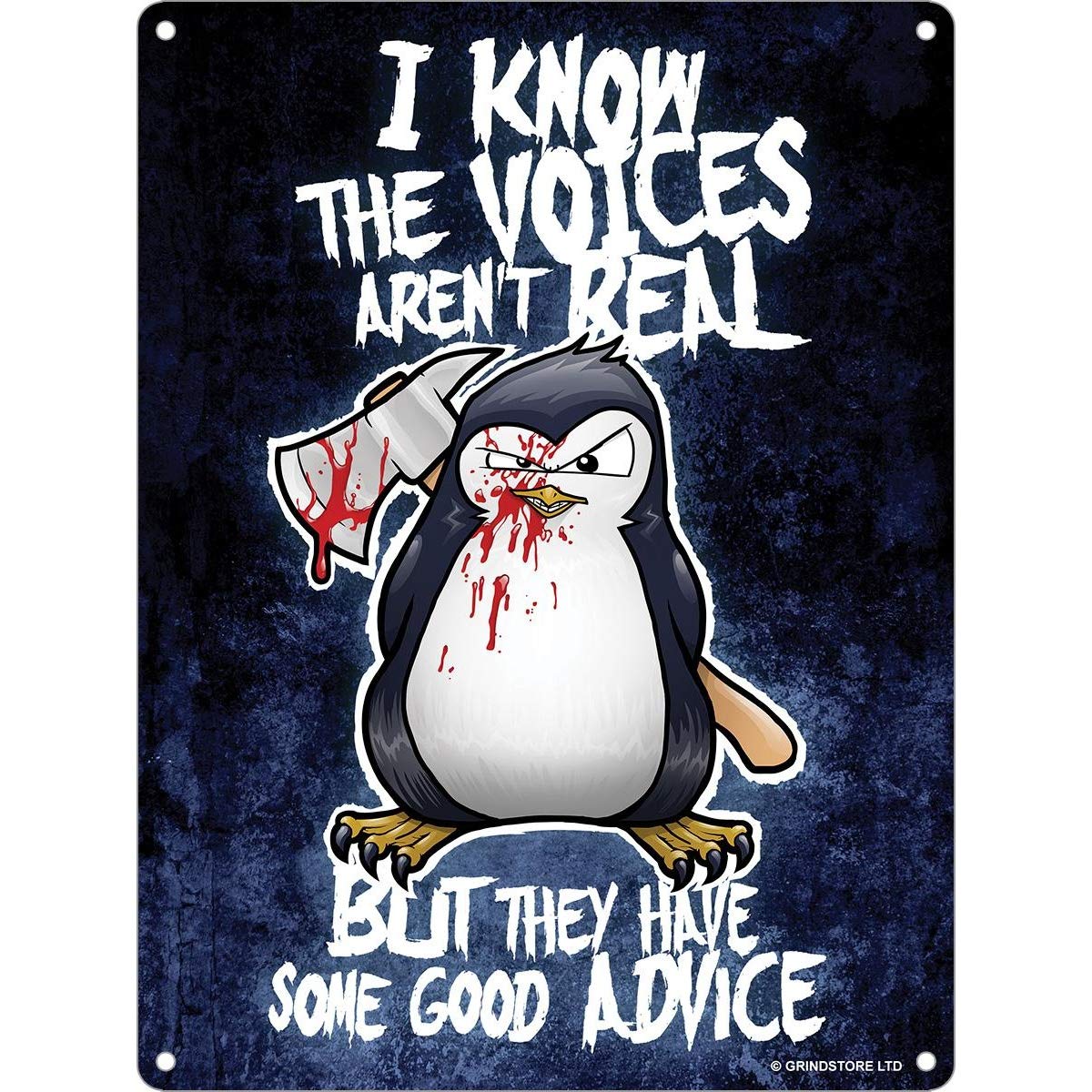 Metal Sign Psycho Penguin The Voices Aren 'T Real 15 x 20 cm