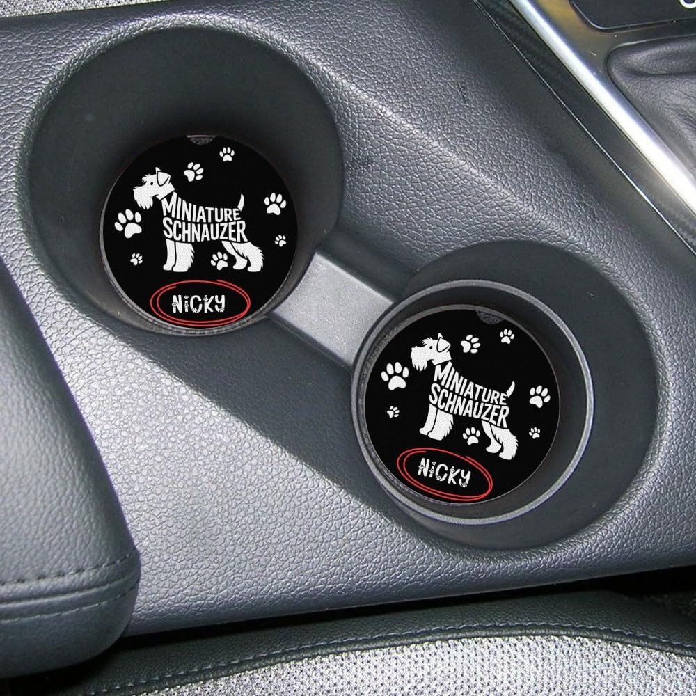 Pet Paw Drive Coasters Personalized for Miniature Schnauzer Dog Lovers Custom Name Car Set Universal Fit Polyester for Trucks SUVs Cars for Holidays and Special Occasions