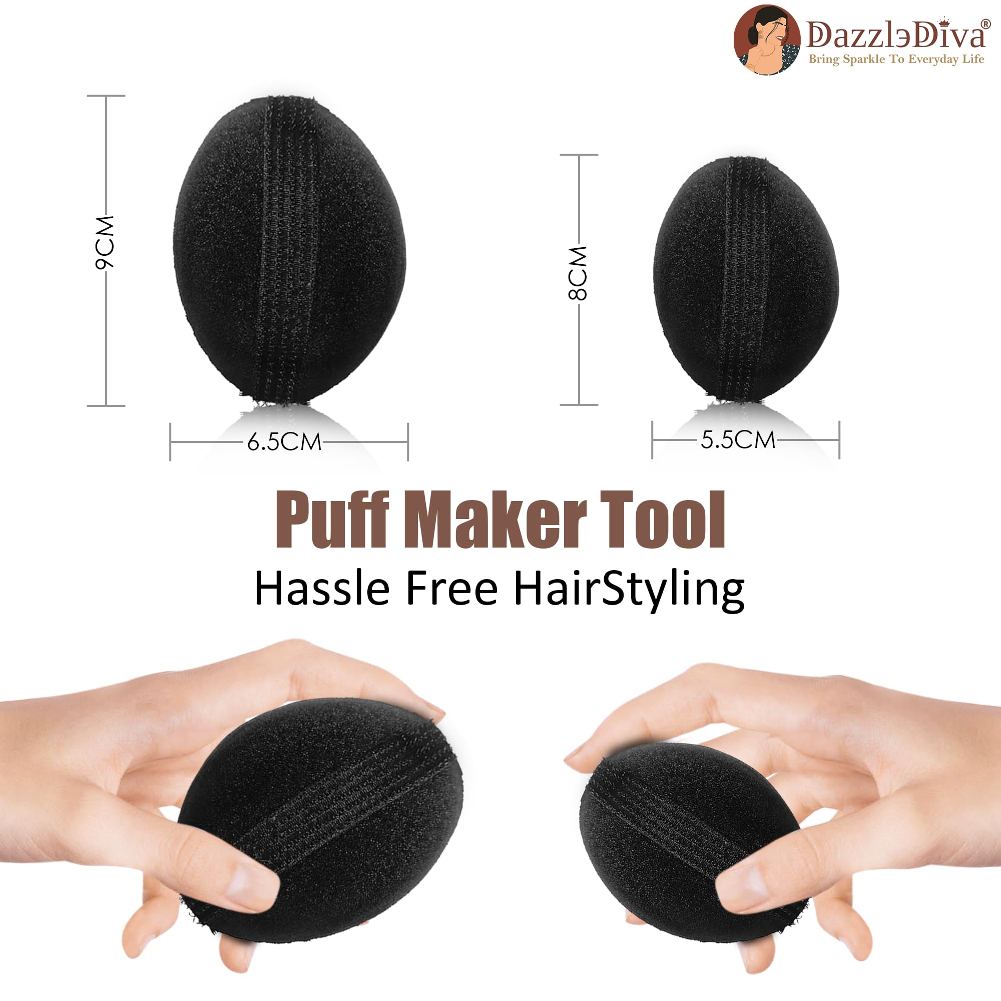DazzleDiva Puff Maker For Hair Sponge Bun Hair Pad Fluffy Hairstyle Tools Perfect Puff Hair Head Cushion Invisible Fluffy Hair Pad Sponge Puff Maker Bun Bump Fluffy Princess Styling Hair Bun and Crown Shapers for Women 2Pcs - Image 2 thumbnail