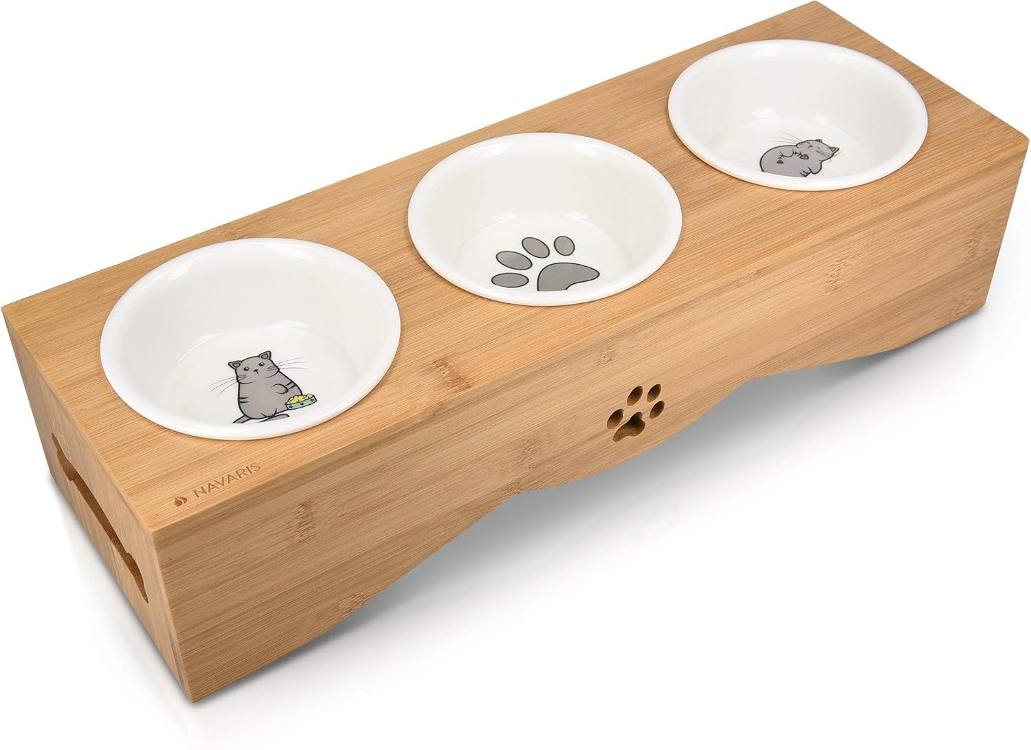 Pet Supplies Navaris Cat Bowls with Stand Elevated Triple Feeder