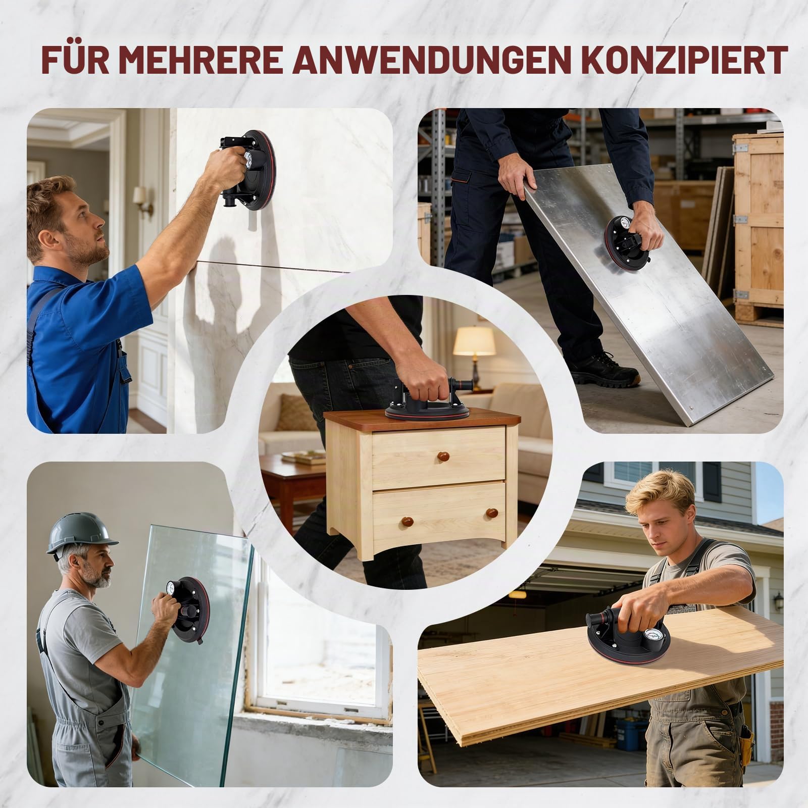 280KG 2er-Set Saugheber mit Manometer, 8" Vakuumheber Tragkraft Max.280KG, Vakuum Glassauger Glasheber für Glas, Fliesen, Granit, Metall