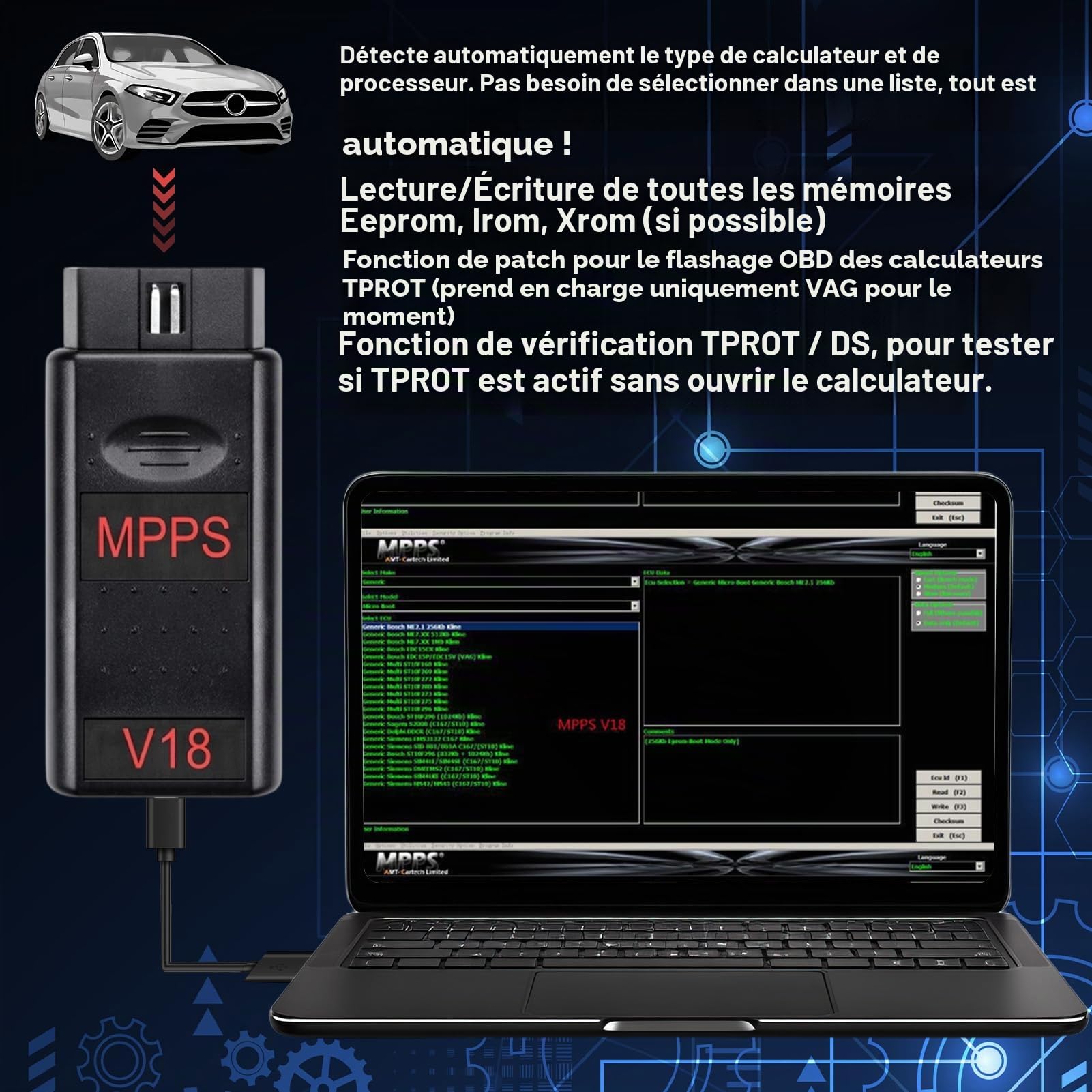 MPPS V18 Outil De Réglage De Puce ECU Câble Diagnostic Automobile