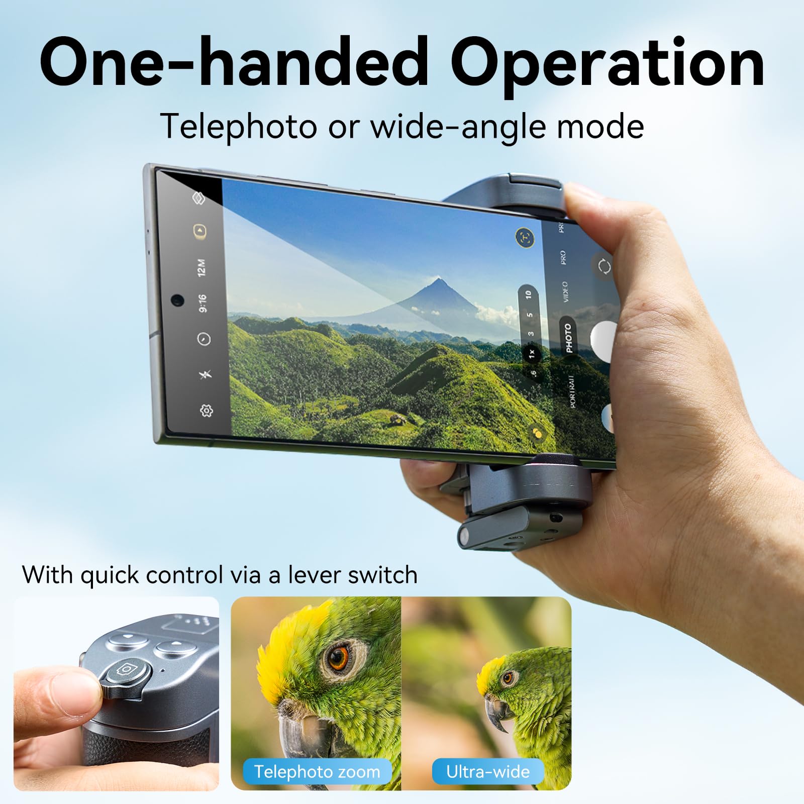 TELESIN Soporte para teléfono móvil con mando a distancia Bluetooth, agarre 3 en 1 para palo selfie, agarre de grabación de smartphone y soporte de mesa, compatible con iPhone/Android (extensible 30