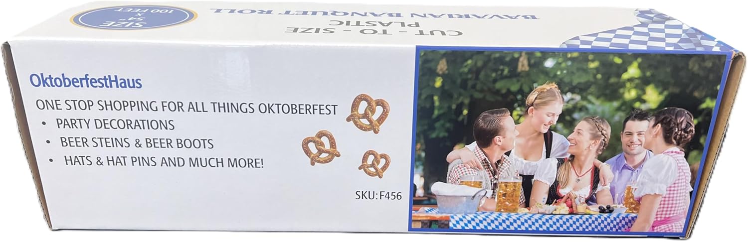OktoberfestHaus Oktoberfest Decorations Party Essential, Plastic White and Blue Checkered Tablecloth Roll, 54" x 100' Perfect for Men and Women, Must Have Oktoberfest Party Supplies