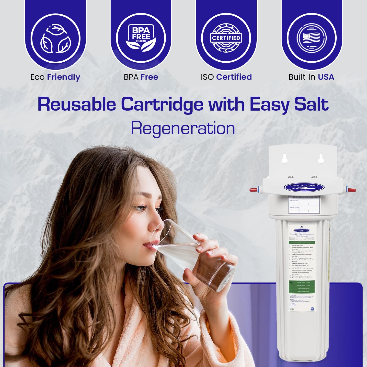 Crystal Quest refrigerator nitrate filter with nitrate-selective resin and catalytic carbon