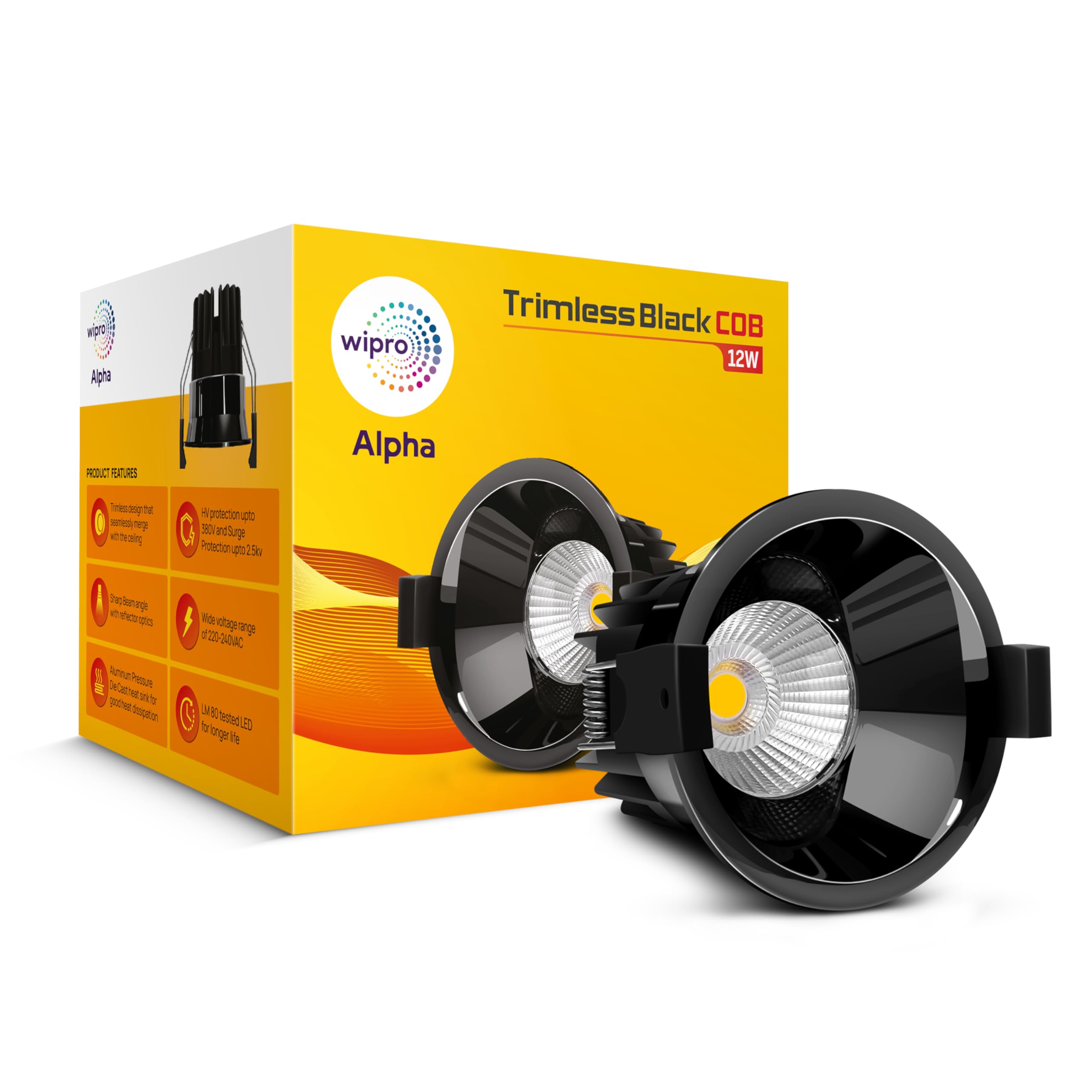 wipro 12w Alpha Trimless Black COB | Warm White (2700K) | Aluminium PDC Heat Sink | Sharp Beam Angle with Reflector for Home, Office and Store Cabinet Display | Pack of 1-image-43