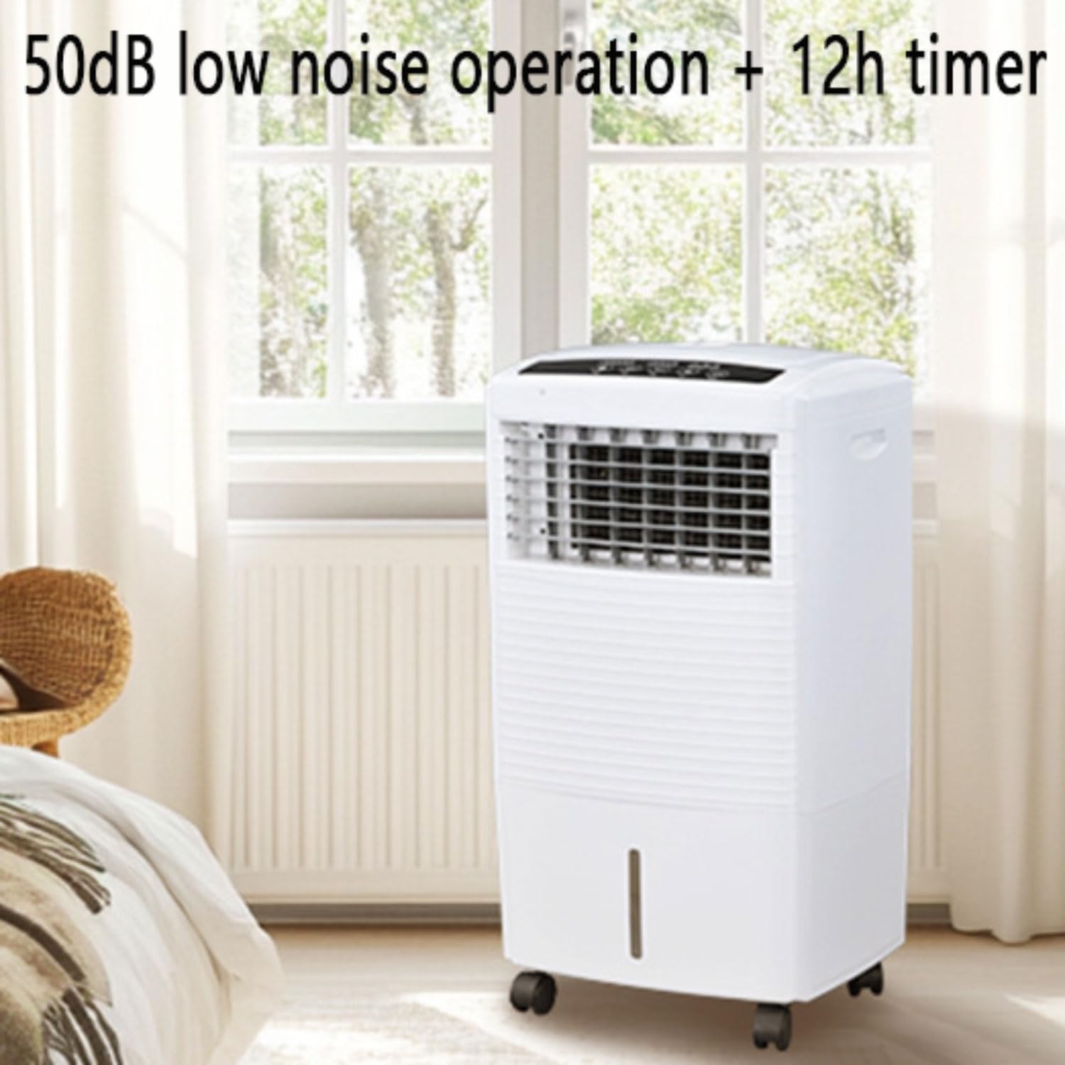 Odświeżacz powietrza wyparnego, 3-trybowy przenośny wentylator, 3 prędkości, oscylacja 120°, timer 7,5 h, idealny do pomieszczeń wewnętrznych, biura i sypialni.