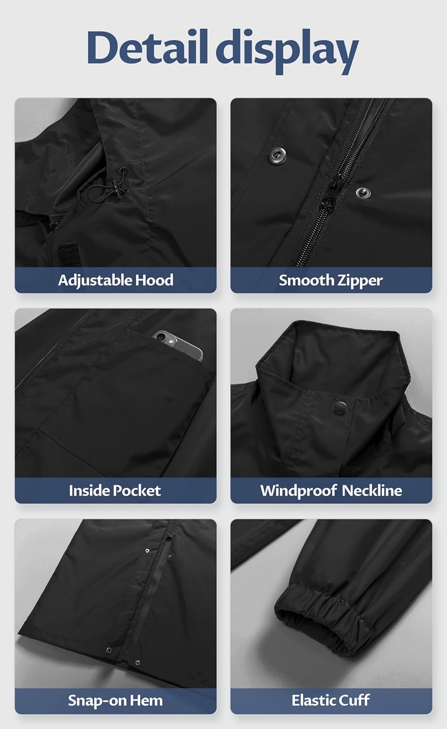 CREATMO US Women's Long Waterproof Rain Coats Lightweight Rain Jacket Packable Windbreaker with Removable Hood - Image 6