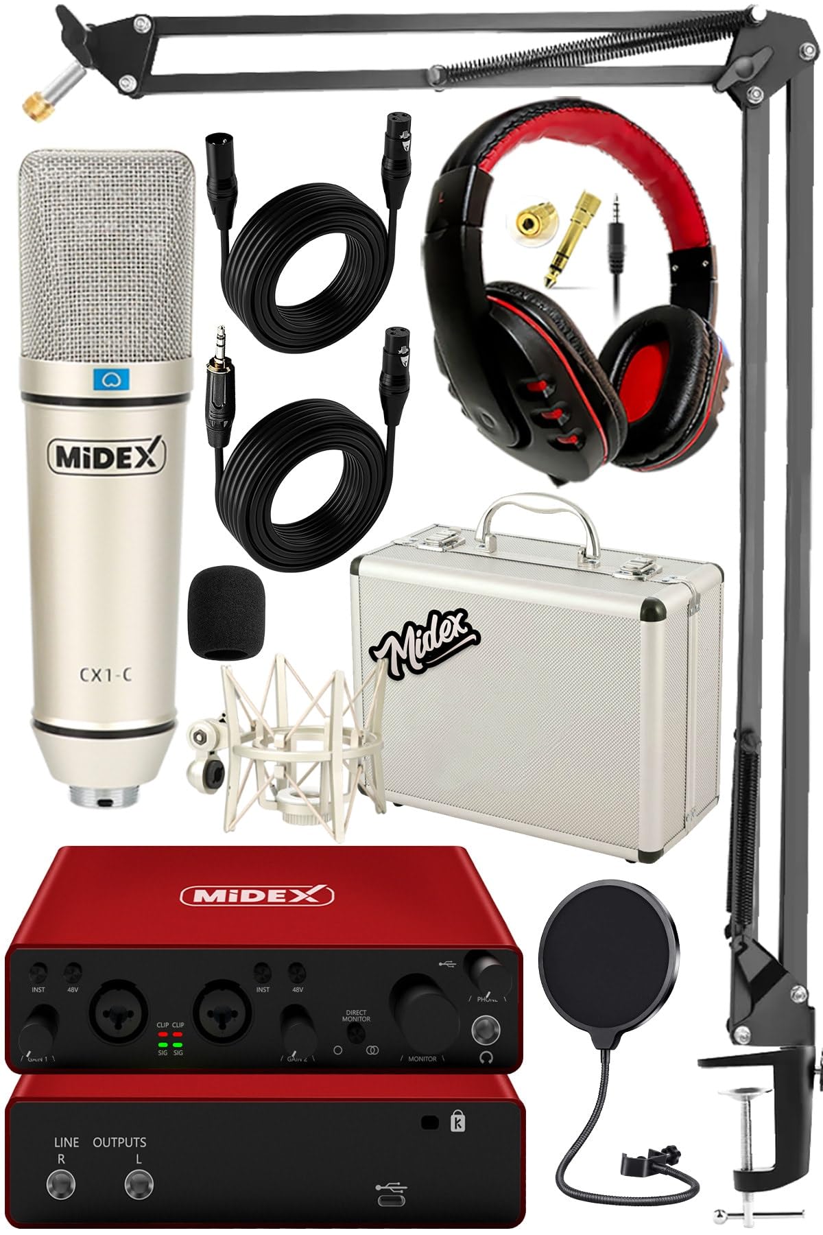 Midex Superior Pack-3 Stüdyo Kayıt Ekipmanları GLX-800 Ses Kartı CX1 Stüdyo Mikrofon