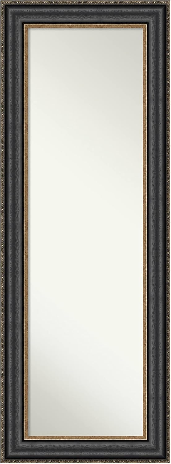 Amanti Art Black Full Length Mirror for Door, 54x20 Thomas Black Bronze Tall Wall Mirror Full Length, Mounted to Door or Closet Wall with no Visible Brackets, Traditional Frame, Bedroom Decor