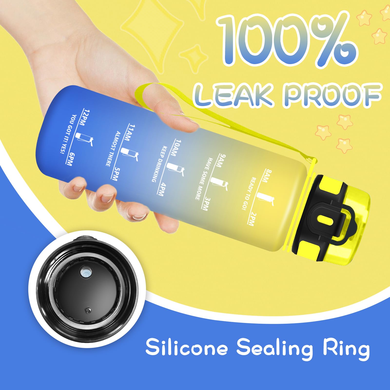 Trinkflasche Kinder- 0.5l- Wasserflasche, Trinkflasche mit Zeitmarkierung, Auslaufsicher, Wasserflasche mit Filter, Leicht zu Reinigen, Water Bottle für Schule, Schwimmen, Büro, Running - 4