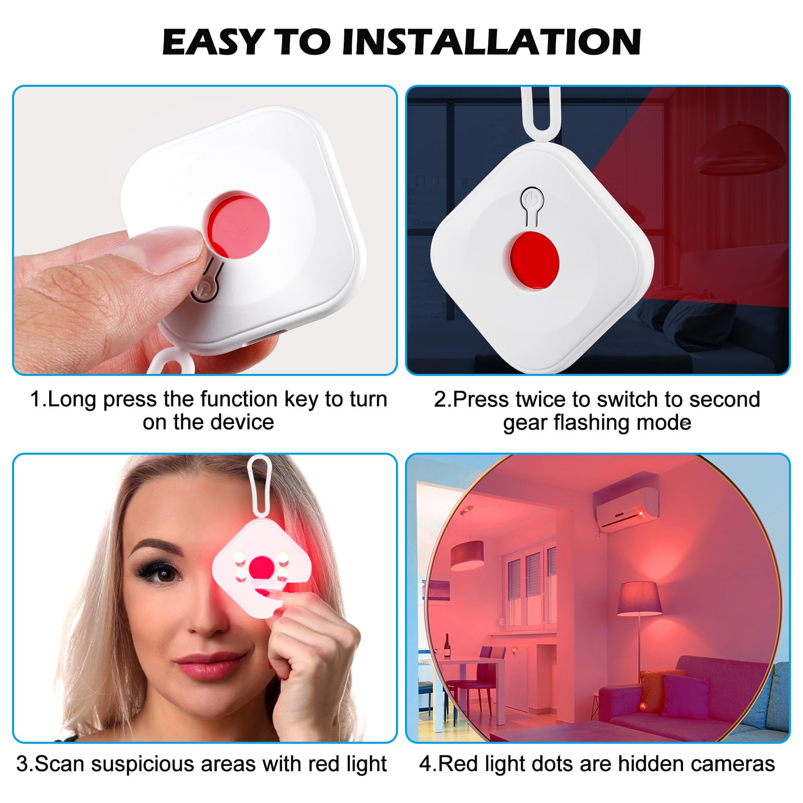 Vegena Detecteur Micro Espion 2 Pièces, Détecteur de Caméra, Détecteur de Caméra Cachée, Detecteur de Micro Espion Portable avec Vision Infrarouge pour Hôtel Salle de Bain Voyage