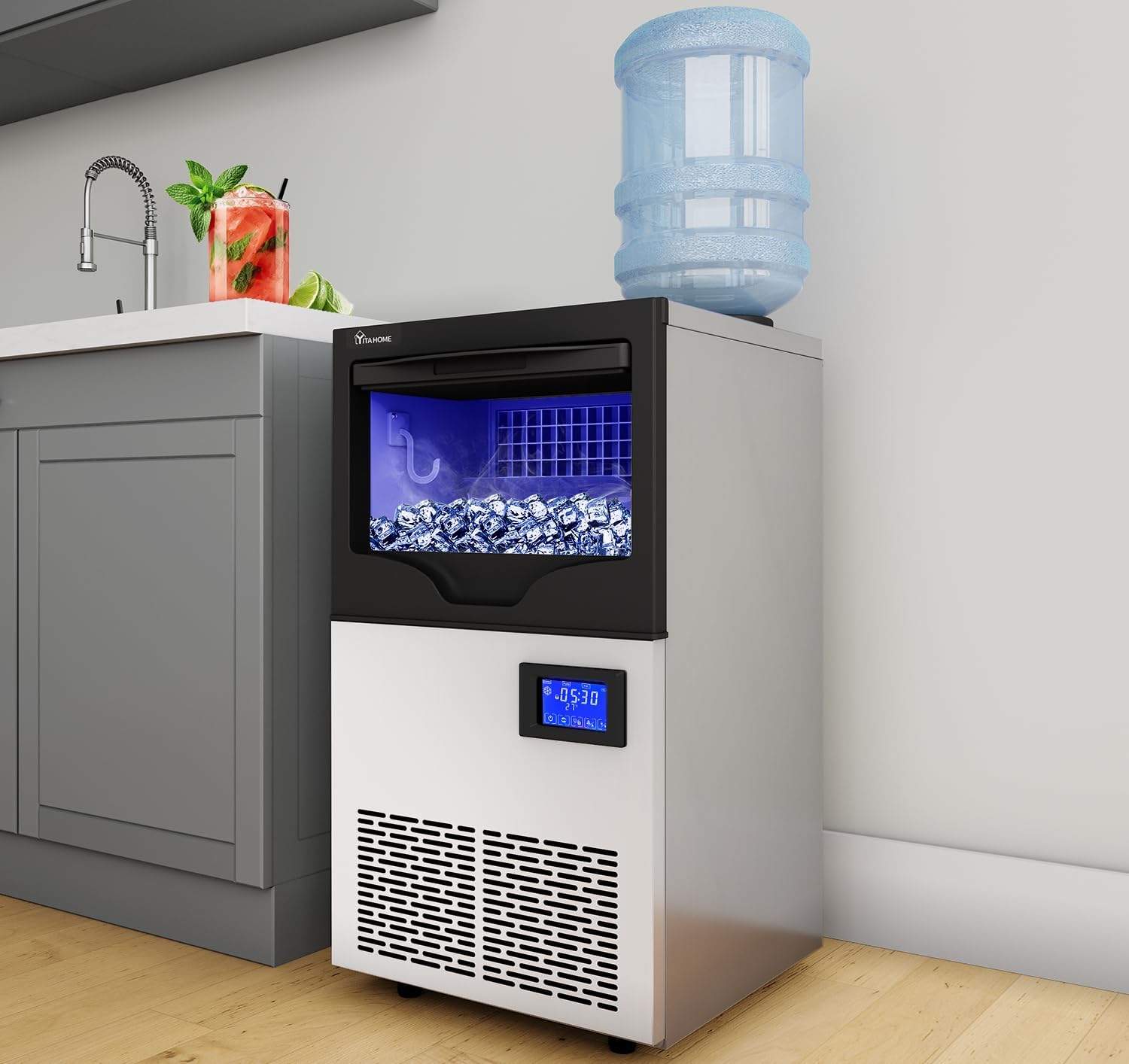 YITAHOME Upgraded Commercial Ice Maker Machine 100lbs/24h with 33lbs Storage Bin