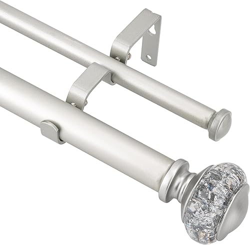 Renboen - Barra de cortina doble de 1 pulgada con remates de nivel, plateado, 28-48 pulgadas disponible en Yaxa Colombia