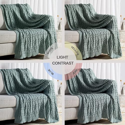 Miniatura 6 de Carriediosa Manta de punto trenzado verde salvia para sofá, de punto de felpilla, suave, acogedora, decorativa, ligera, para cama, sofá y silla